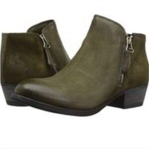Miz Mooz Bangkok Olive Green Leather Ankle Booties Sz 37